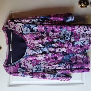 Croft & Barrow Purple and Blue Floral Ruffled 3/4 Sleeved Top Size 2X